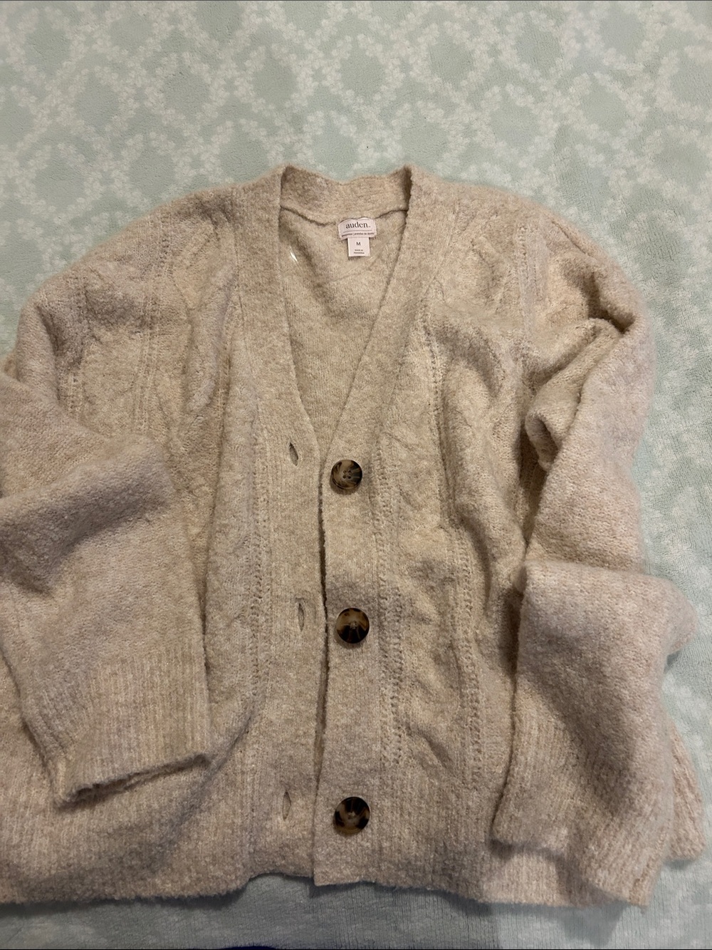 Auden Beige Cable Knit Button-Front Cardigan